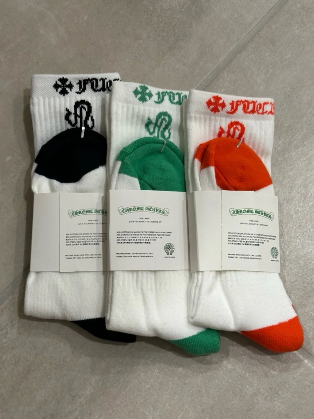 Chrome Hearts White Dagger 3-Pack Logo Socks Size Large NWT